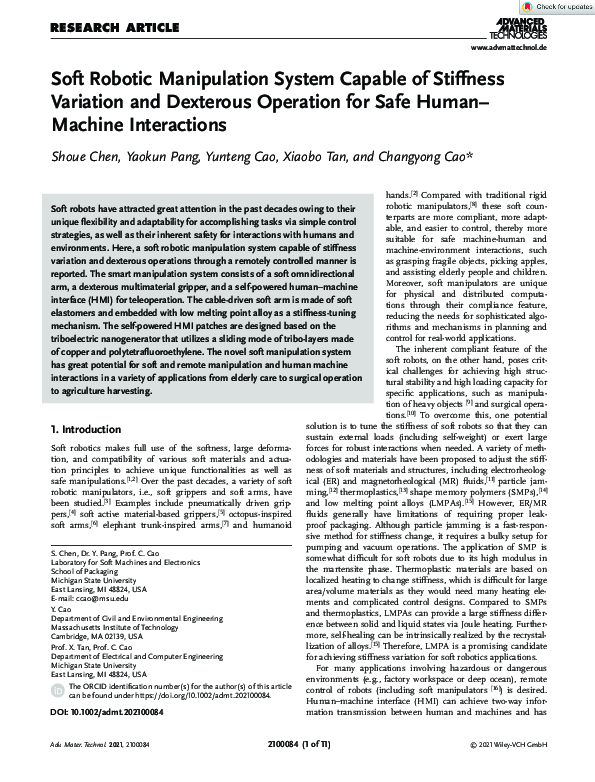 (PDF) Soft Robotic Manipulation System Capable of Stiffness Variation ...