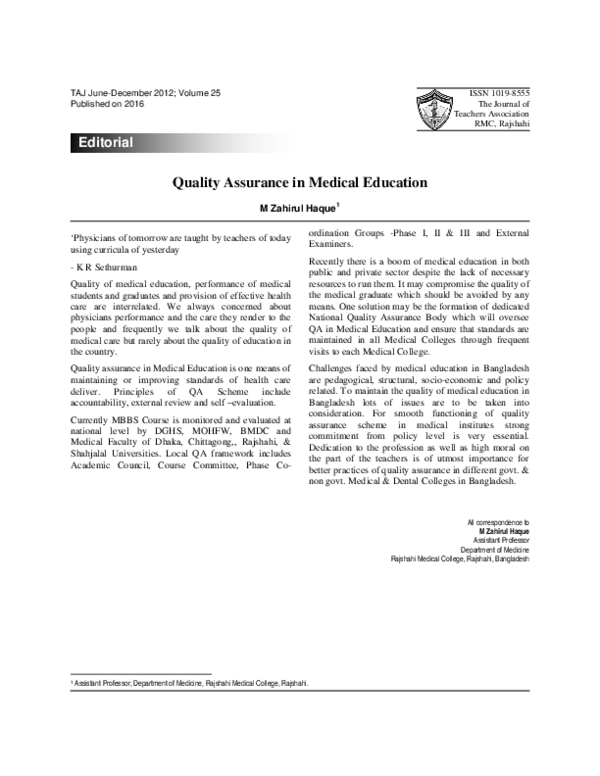 (PDF) Quality assurance in medical education Dan Hunt Academia.edu