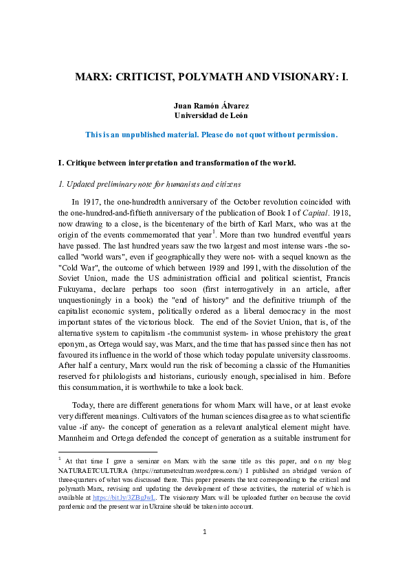 (PDF) MARX: CRITICIST, POLYMATH AND VISIONARY: I