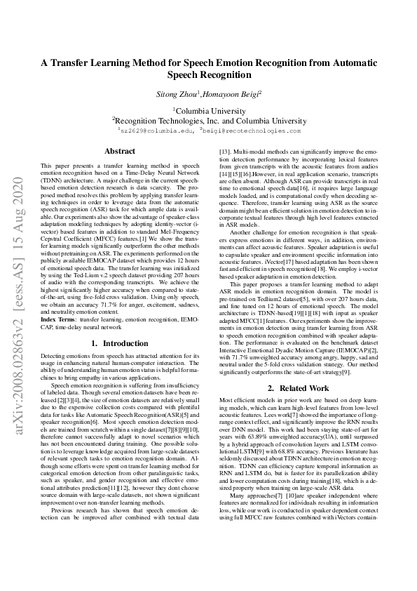 (PDF) A Transfer Learning Method for Speech Emotion Recognition from ...