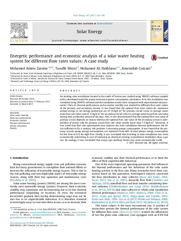 (PDF) Energetic performance and economic analysis of a solar water ...