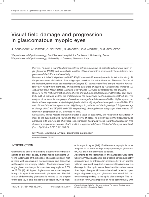 (PDF) Visual Field Damage and Progression in Glaucomatous Myopic Eyes