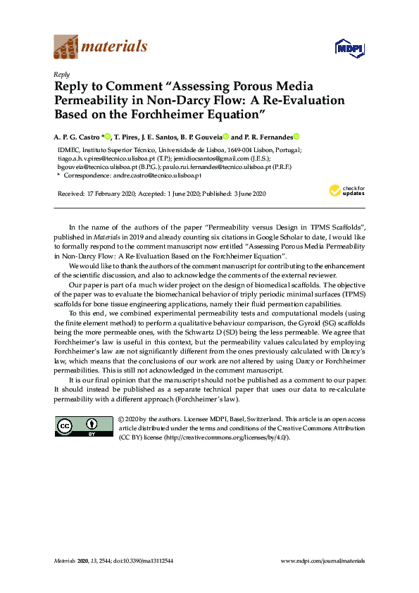 (PDF) Reply to Comment “Assessing Porous Media Permeability in Non ...