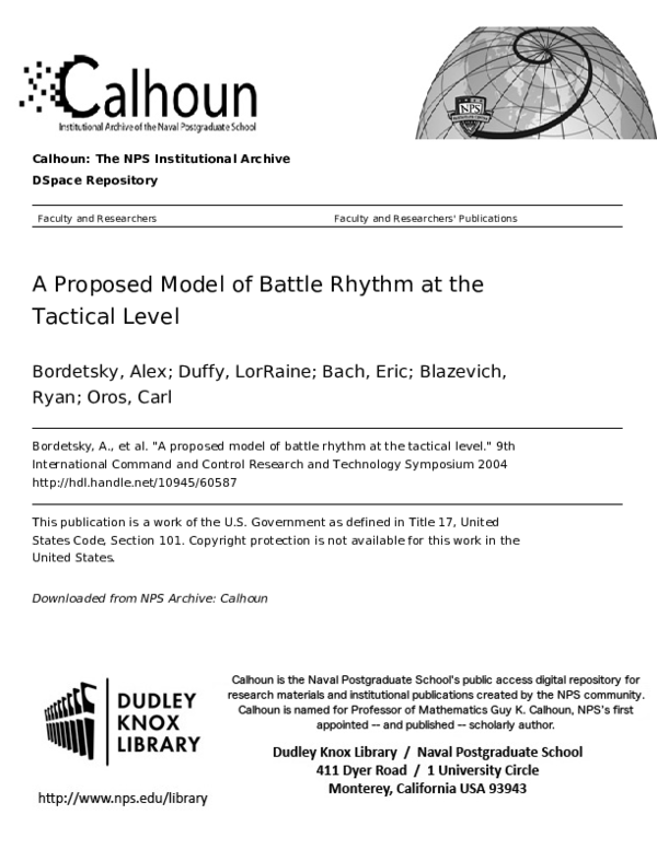 (PDF) A Proposed Model of Battle Rhythm at the Tactical Level