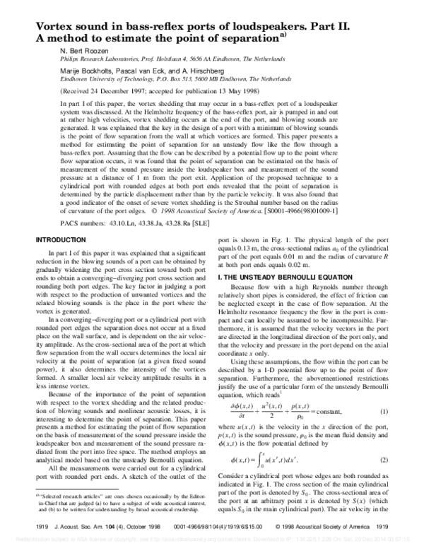 (PDF) Vortex sound in bass-reflex ports of loudspeakers. Part II. A ...