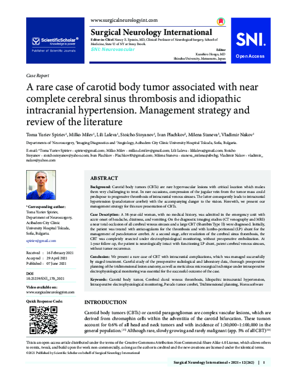 (PDF) A rare case of carotid body tumor associated with near complete ...
