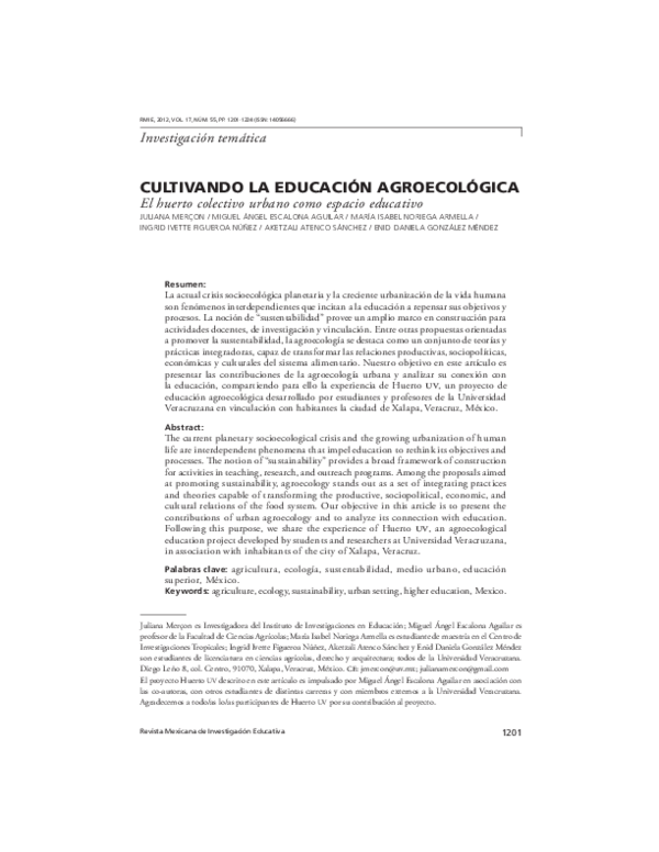 (PDF) Cultivating Agroecological Education: Urban Collective Gardens as ...