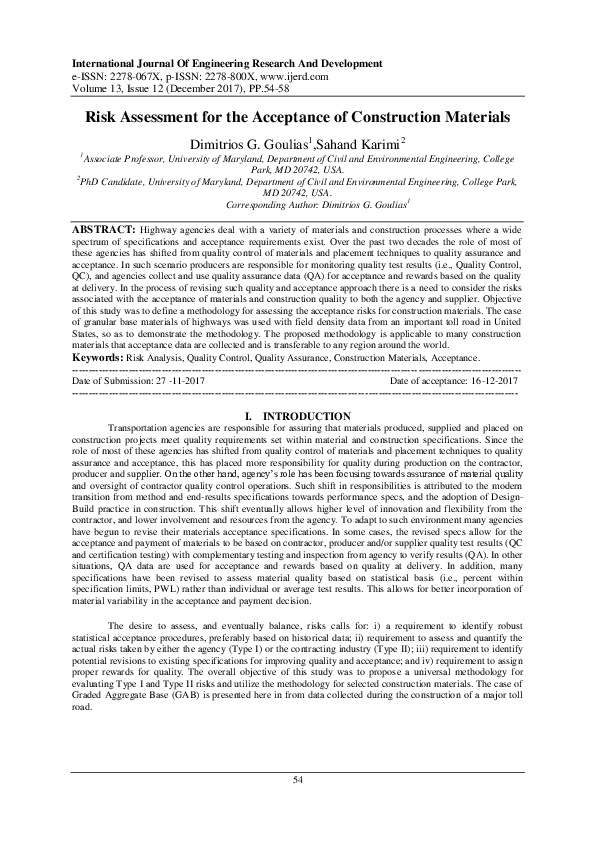 (PDF) Risk Assessment for the Acceptance of Construction Materials