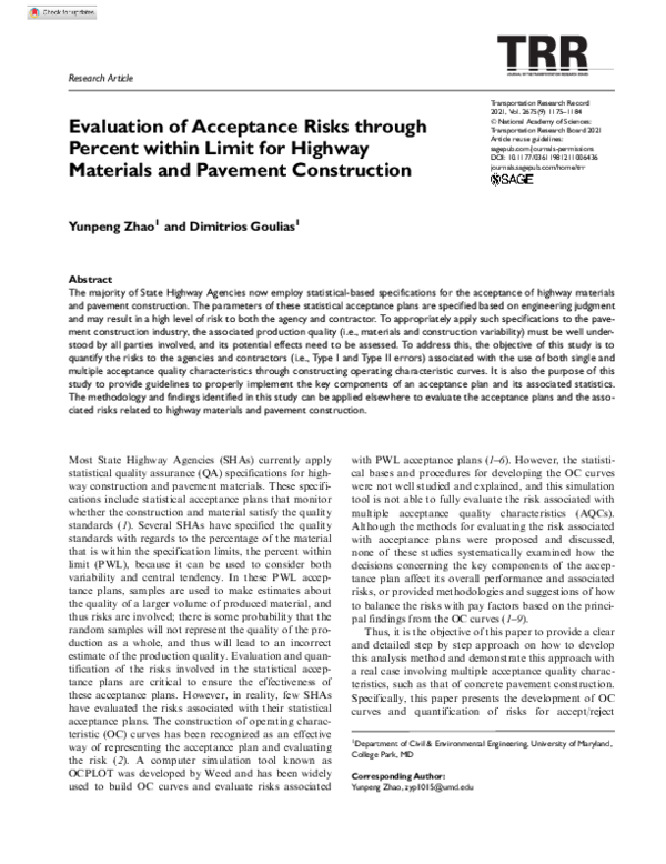 (PDF) Evaluation of Acceptance Risks through Percent within Limit for
