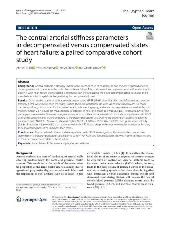 (PDF) The central arterial stiffness parameters in decompensated versus ...