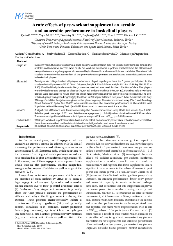(PDF) Acute effects of pre-workout supplement on aerobic and anaerobic ...