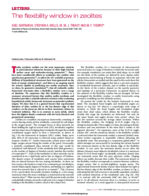 (PDF) The flexibility window in zeolites