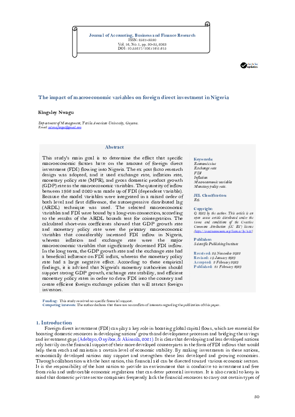 (PDF) The impact of macroeconomic variables on foreign direct ...