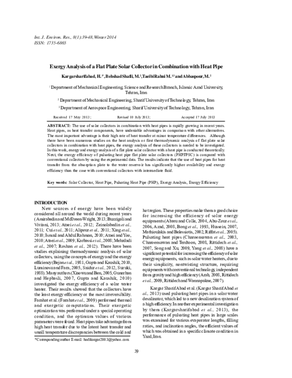 (PDF) Exergy Analysis of a Flat Plate Solar Collector in Combination ...