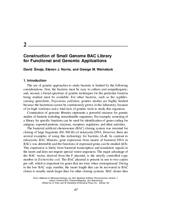 (PDF) Construction of Small Genome BAC Library for Functional and ...