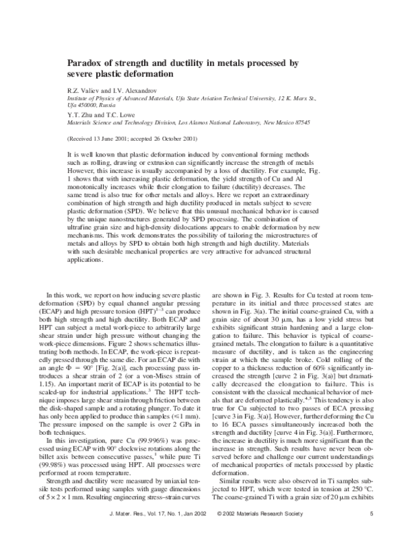 (PDF) Paradox of Strength and Ductility in Metals Processed Bysevere ...