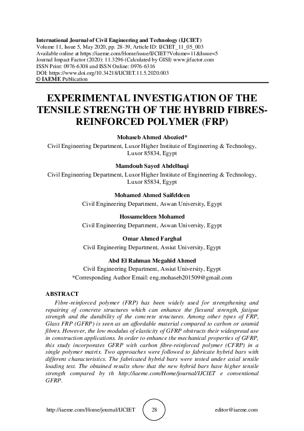 (PDF) EXPERIMENTAL INVESTIGATION OF THE TENSILE STRENGTH OF THE HYBRID ...