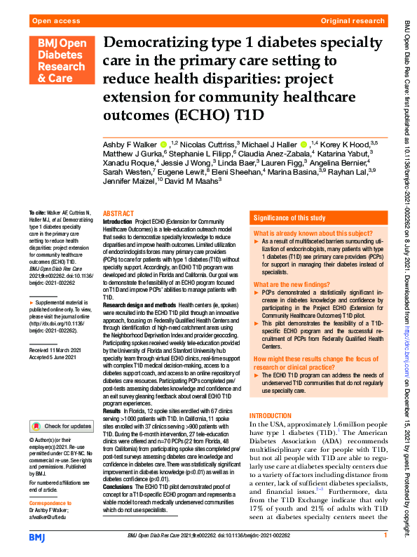 (PDF) Democratizing type 1 diabetes specialty care in the primary care ...