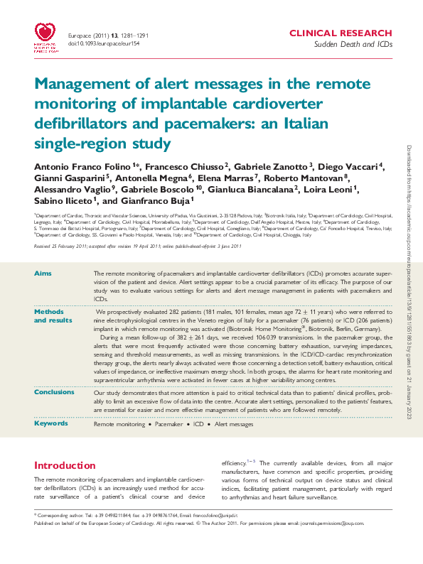 (PDF) Management of alert messages in the remote monitoring of ...