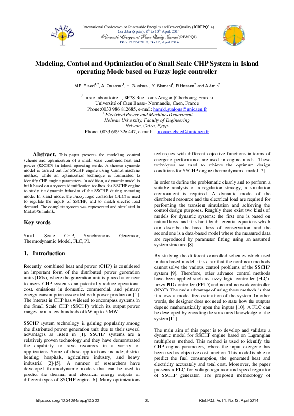 (PDF) Modeling, Control and Optimization of a Small Scale CHP System in ...