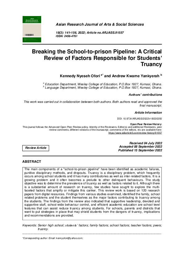 (PDF) Breaking the School-to-prison Pipeline: A Critical Review of ...