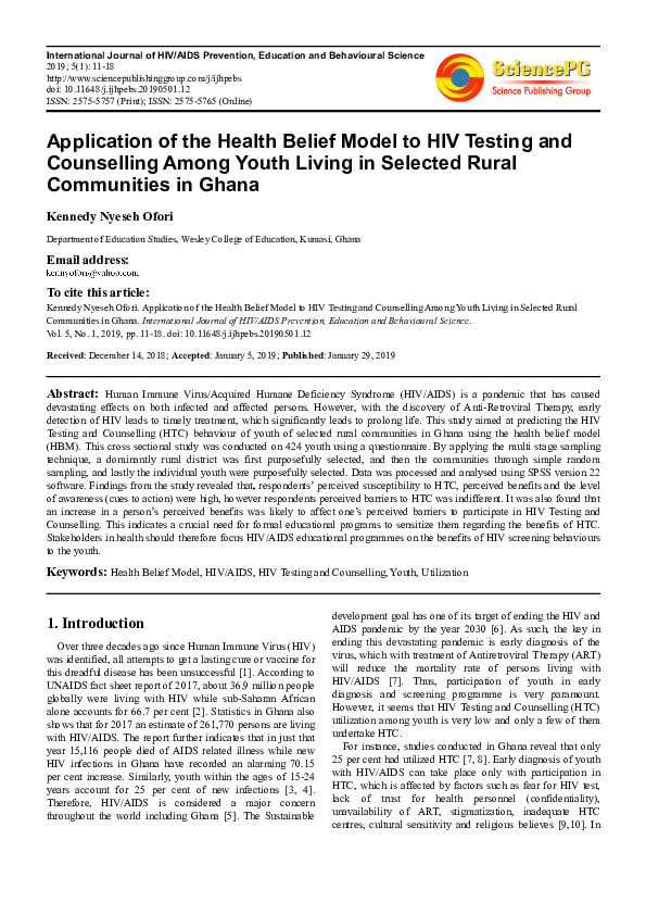 (PDF) Application of the Health Belief Model to HIV Testing and ...