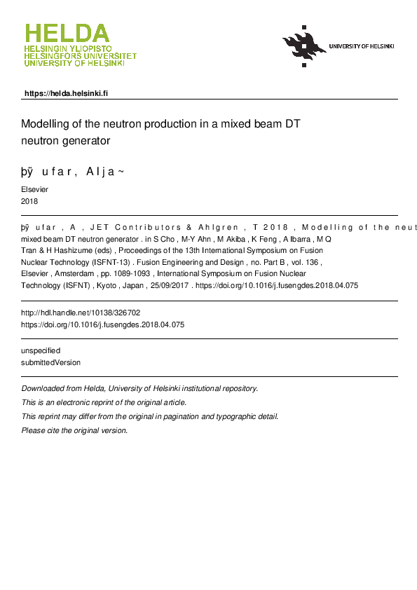 (PDF) Modelling of the neutron production in a mixed beam DT neutron ...
