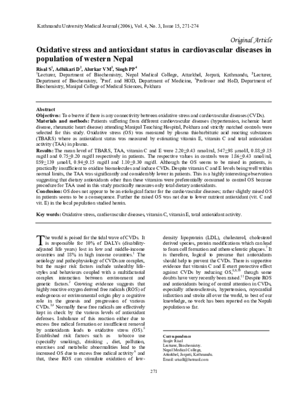 (PDF) Oxidative stress and antioxidant status in cardiovascular ...