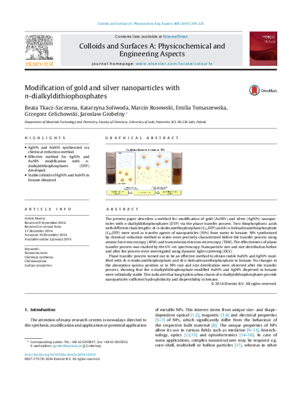 (PDF) Modification of gold and silver nanoparticles with n ...