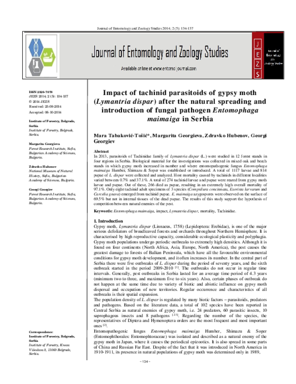 (PDF) Impact of Tachinid parasitoids of Gypsy moth (Lymantria dispar ...