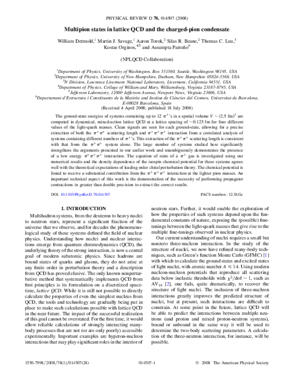 (PDF) Multipion states in lattice QCD and the charged-pion condensate