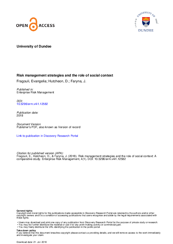 (PDF) Risk Management Strategies and the Role of Social Context: A ...