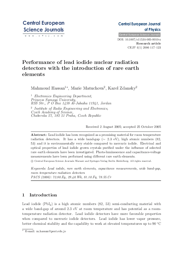 (PDF) Performance of lead iodide nuclear radiation detectors with the