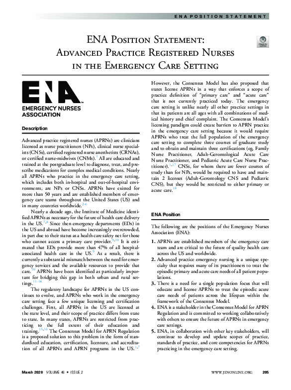 (PDF) Advanced Practice Registered Nurses in the Emergency Care Setting