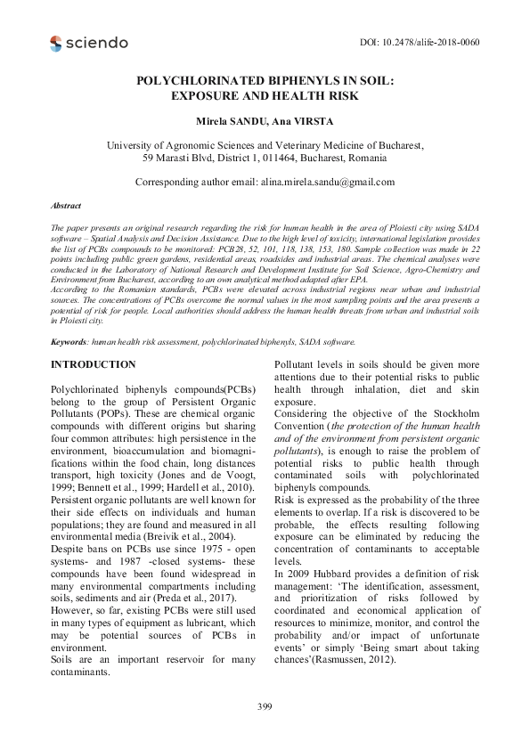 (PDF) Polychlorinated Biphenyls in Soil: Exposure and Health Risk