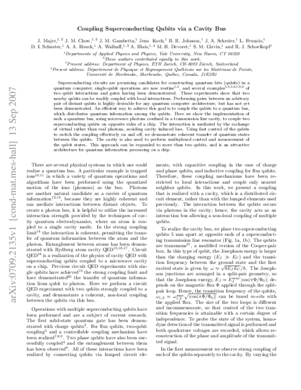(PDF) Coupling superconducting qubits via a cavity bus