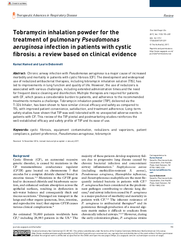 (PDF) Tobramycin inhalation powder for the treatment of pulmonary ...