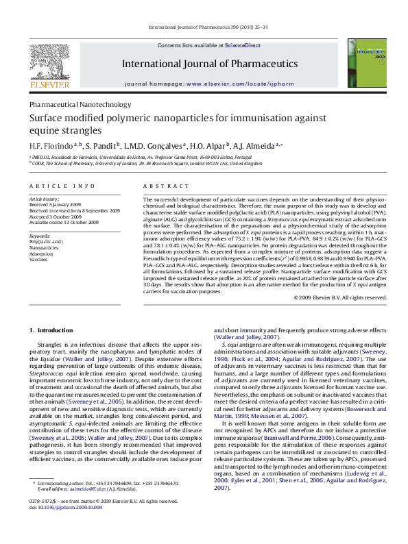 (PDF) Surface modified polymeric nanoparticles for immunisation against ...