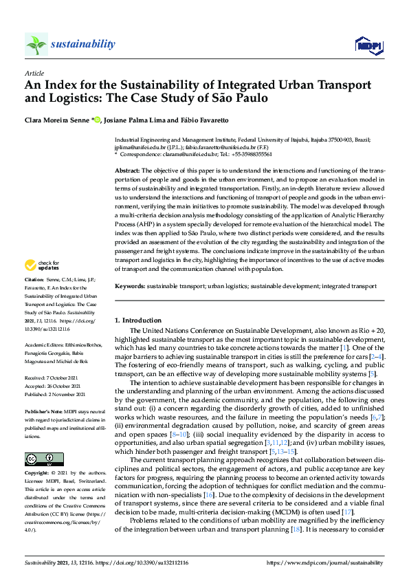 (PDF) An Index for the Sustainability of Integrated Urban Transport and ...