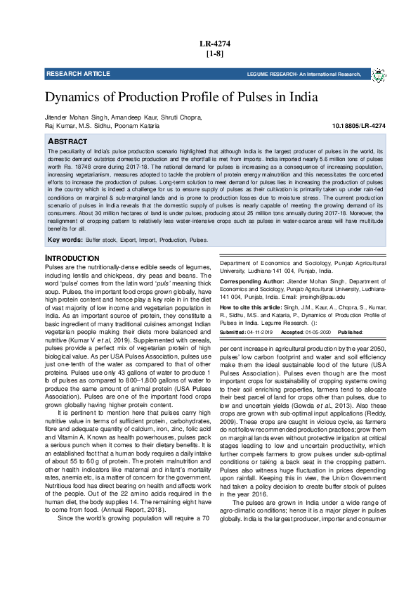 (PDF) Dynamics of Production Profile of Pulses in India