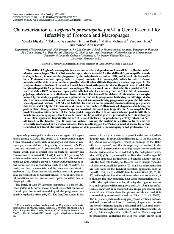 (PDF) Characterization of Legionella pneumophila pmiA , a Gene ...