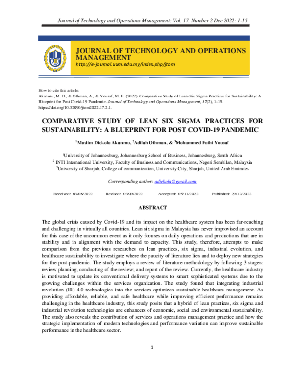 (PDF) Comparative Study of Lean Six Sigma Practices for Sustainability ...