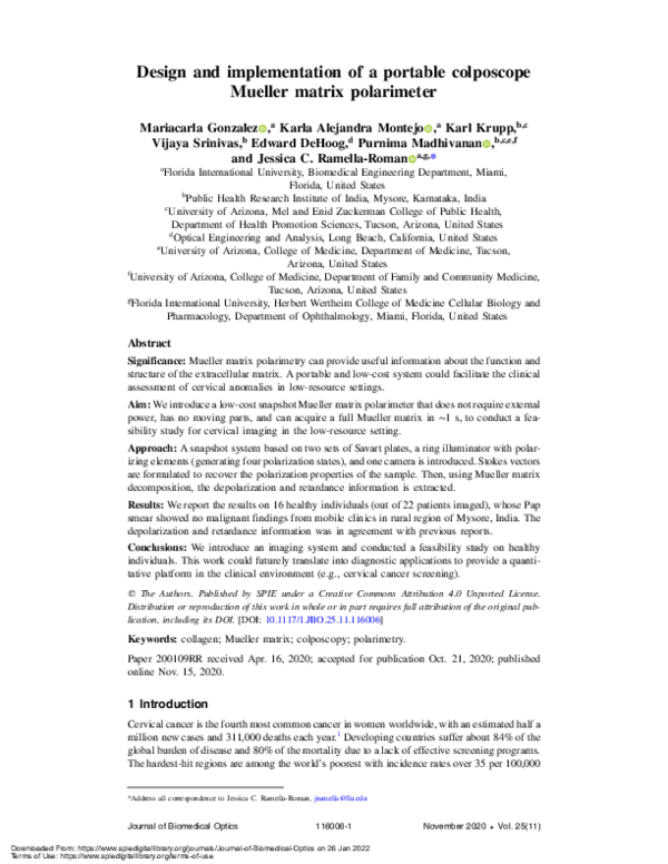 (PDF) Design and implementation of a portable colposcope Mueller matrix ...