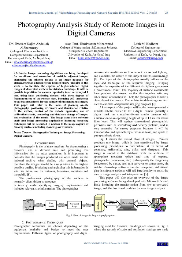 (PDF) Photography Analysis Study of Remote Images in Digital Cameras