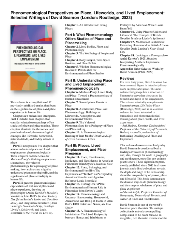 (PDF) PHENOMENOLOGICAL PERSPECTIVES ON PLACE, LIFEWORLDS, AND LIVED ...