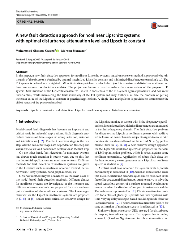(PDF) A new fault detection approach for nonlinear Lipschitz systems ...