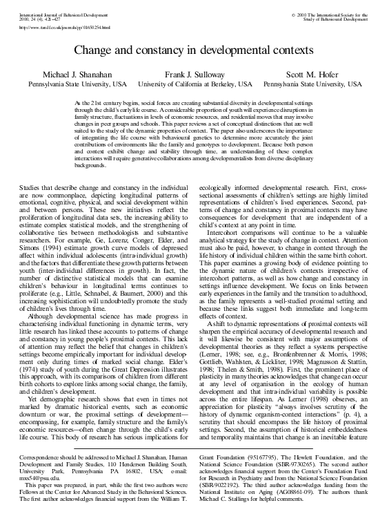 (PDF) Change and constancy in developmental contexts
