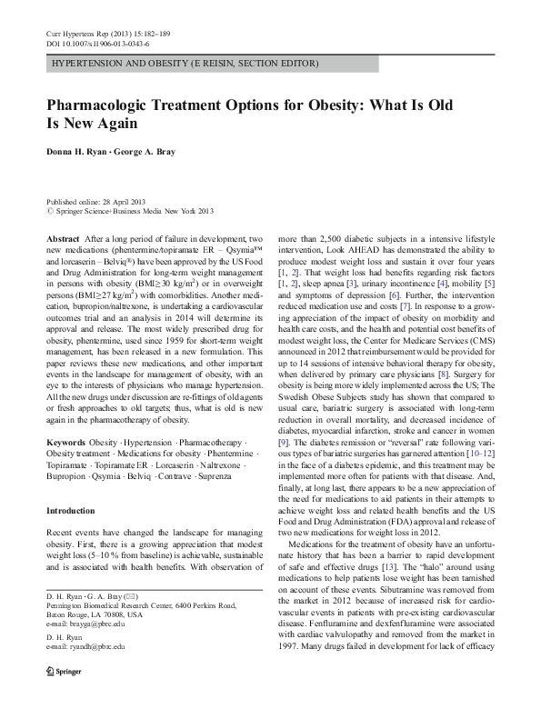(PDF) Pharmacologic Treatment Options for Obesity: What Is Old Is New Again