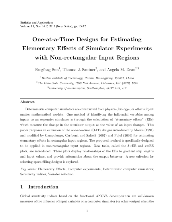 (PDF) One-at-a-Time Designs for Estimating Elementary Effects of ...