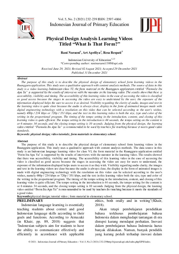 (PDF) Physical Design Analysis Learning Videos Titled “What Is That Form?”